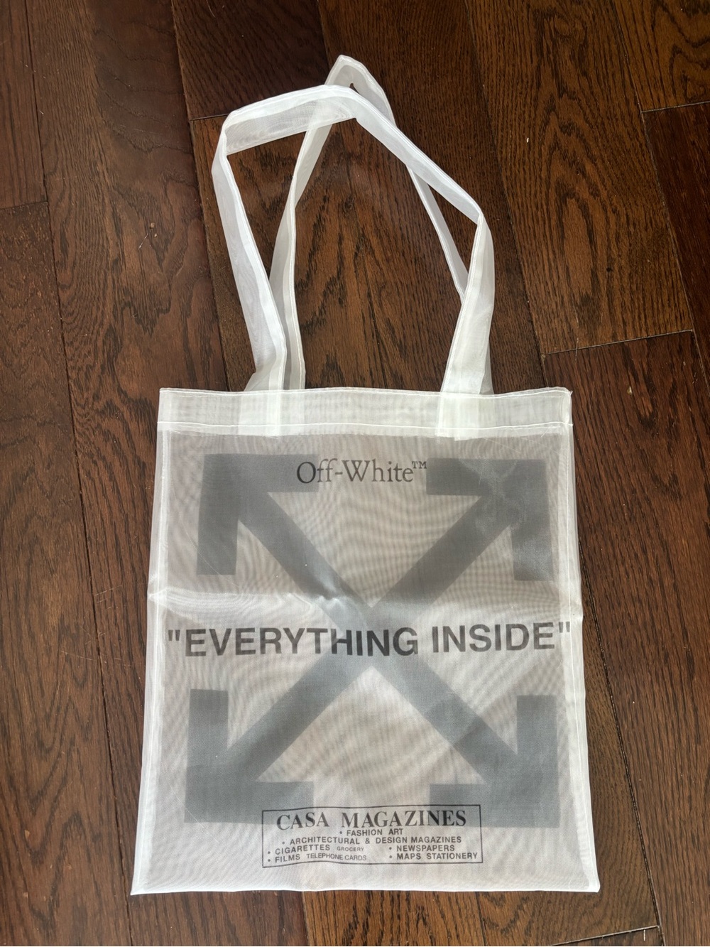 Off-White White Mesh Tote with Black Graphic Print
